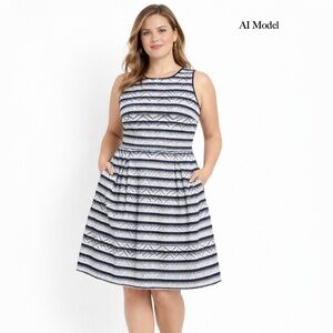 Marc New York - Navy & White Overlay Dress with Pockets